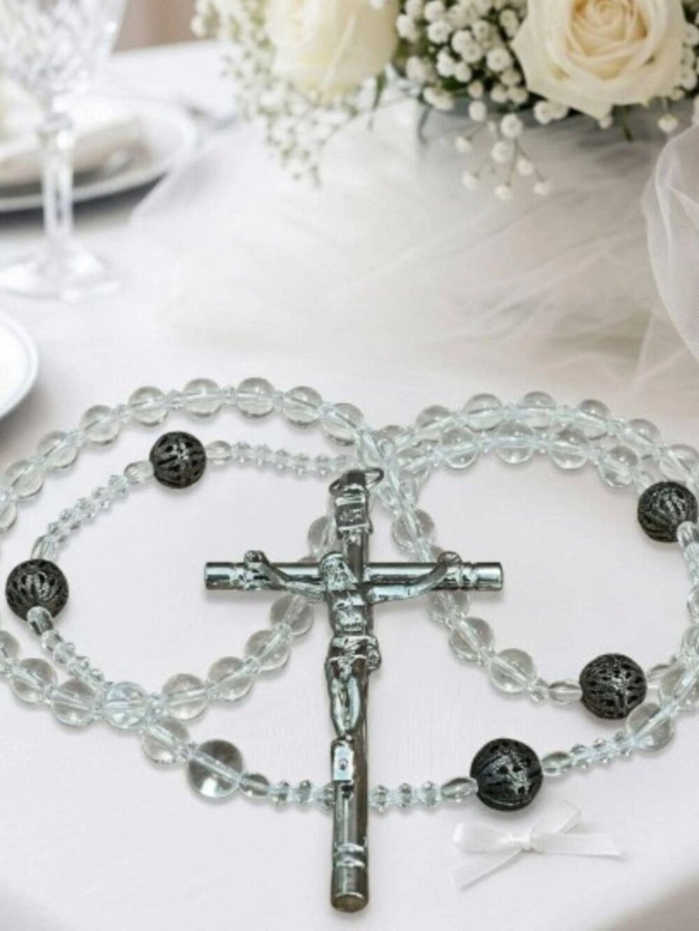 Wedding Lasso Rosary with Cross and Acrylic Beads Chain Religious Jewelry